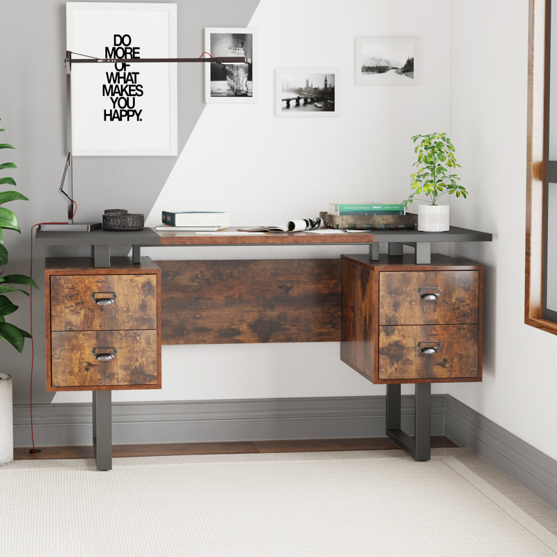 Nila Metal Base Computer Desk, Black/Brown