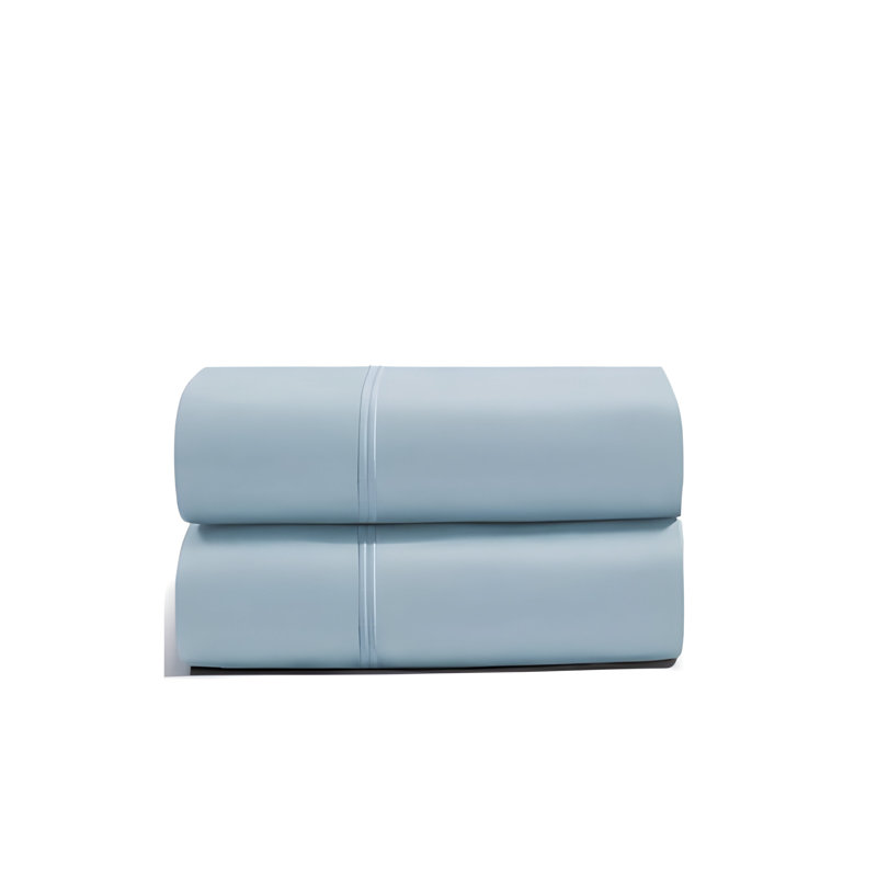 400TC Luxurious Double Embroidery Cotton Sateen Pillowcases (Set Of 2), Light Blue