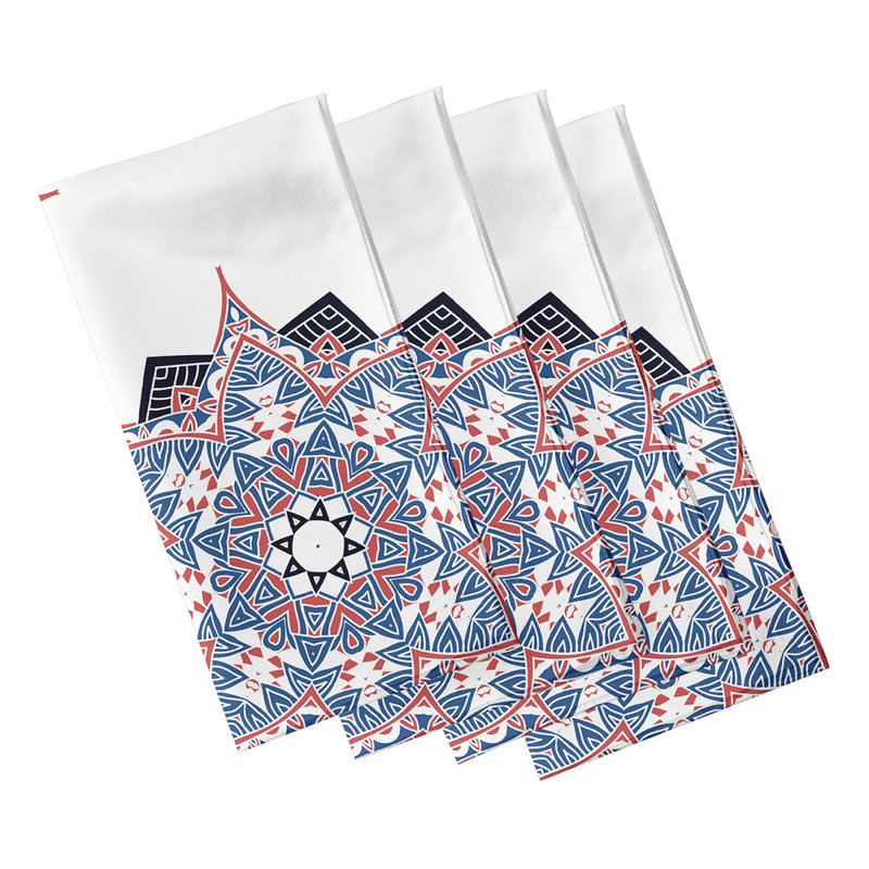 Feltner Polyester Geometric Square Napkin, Blue
