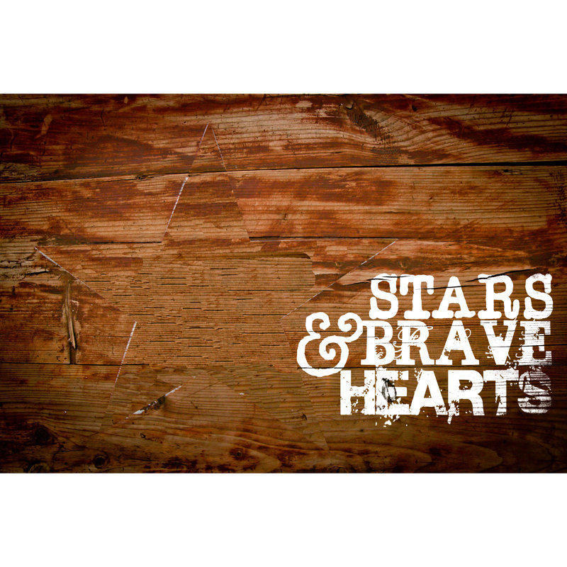 Stars And Brave Hearts Wood Star - Wrapped Canvas Art Prints, 30cm H x 46cm W