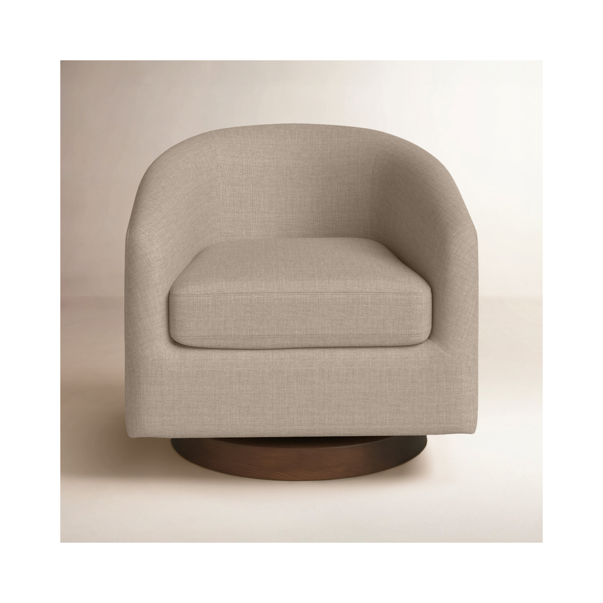 Bennett Upholstered Swivel Barrel Chair, Effie Flax Performance Linen