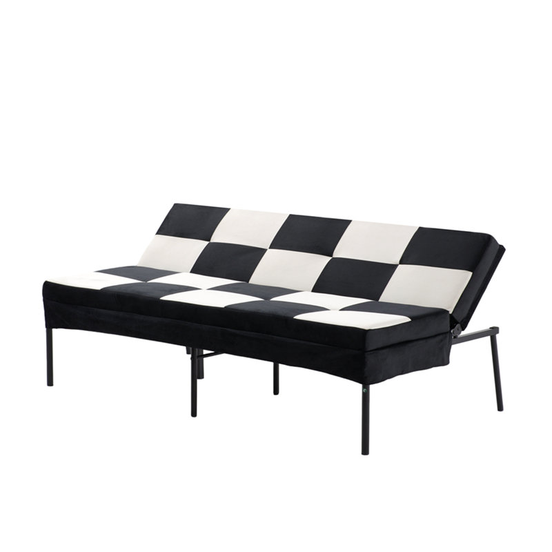 Velvet Upholstered Futon Sofa, Heavy-Duty Metal Frame, 5-Level Adjustable Backrest, Multi-Functional Compact Sofa For Small Spaces