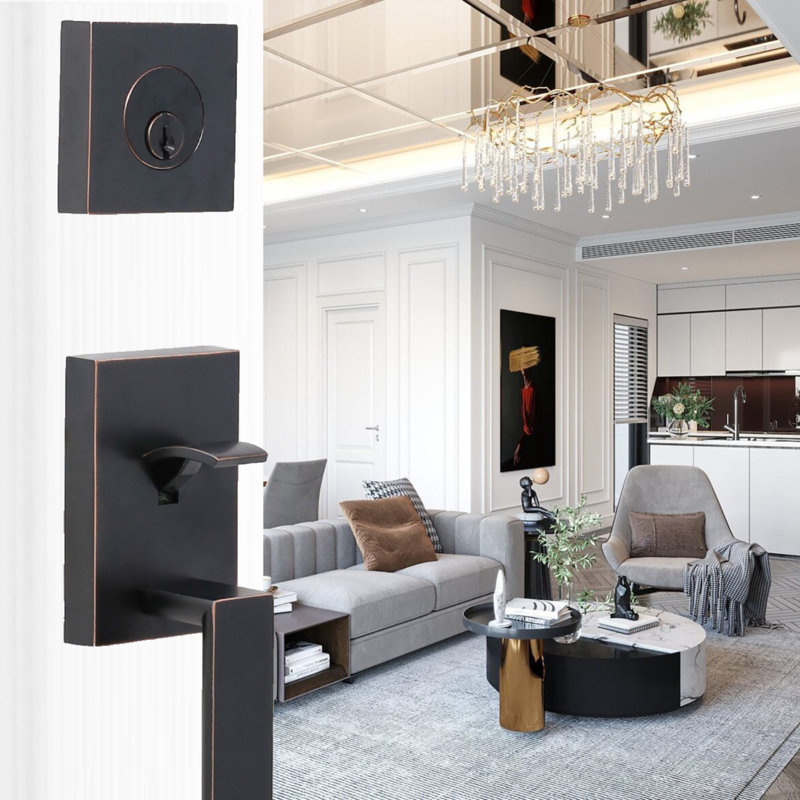 Handle With Lever And Deadbolt Reversible Entry Set, Oil Rubbed Bronze