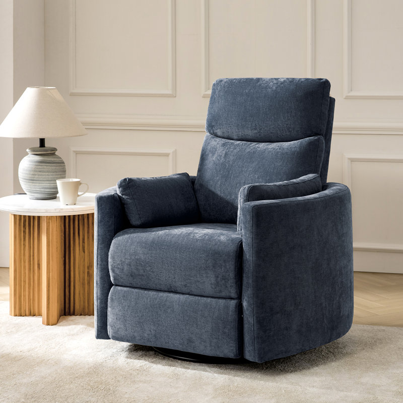 Anneisha Modern Swivel Rocker Power Recliner with Moveable Pillows, Navy