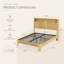 Structure de grand lit avec tête de lit et station de charge, lit en bois naturel cannelé avec support en métal réduisant le bruit-678252886