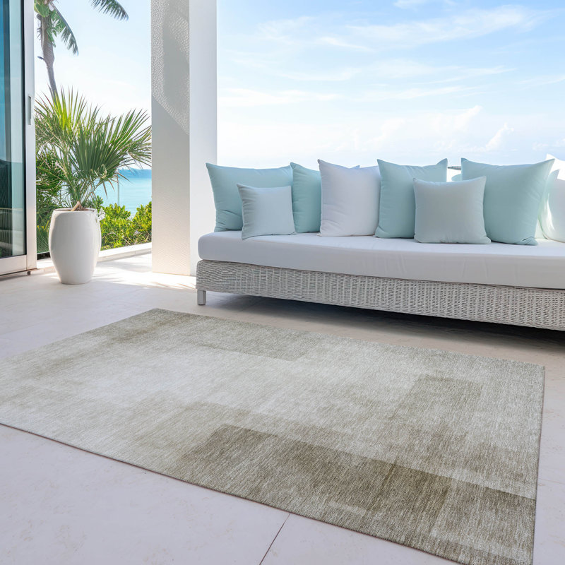 Khaki Rectangular Washable Synthetic Indoor/Outdoor Rug