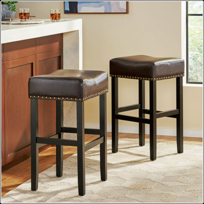 Tabouret de comptoir 30 po en cuir brun sans dossier (ensemble de 2)