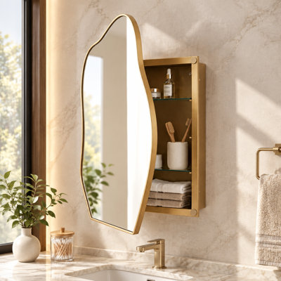 Irregular Cloud-Shaped Surface Mount Mirror Cabinet With Adjustable Glass Shelves