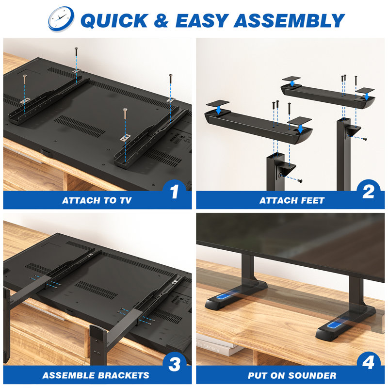 Modern TV Stand with Cable Management, 6-Height Adjustable, Supports 37-86 Inch TVs up to 150lbs