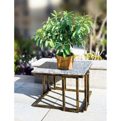 14.5" Granite Marble Tabletop Plant Stand With Metal Legs - Minor Assembly Gray Stone Slabs And Chic by Trent Austin Design