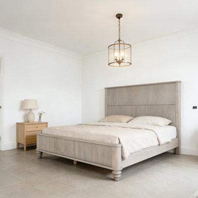 Base de lit en bois massif, cadre de lit plateforme grand avec tête de lit, tête de lit haute en bois naturel, pas de sommier tapissier, beige