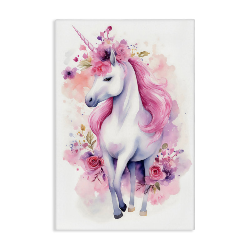 Toile de licorne pastel et florale, design par Creative Studio, H 24 po x l 16 po
