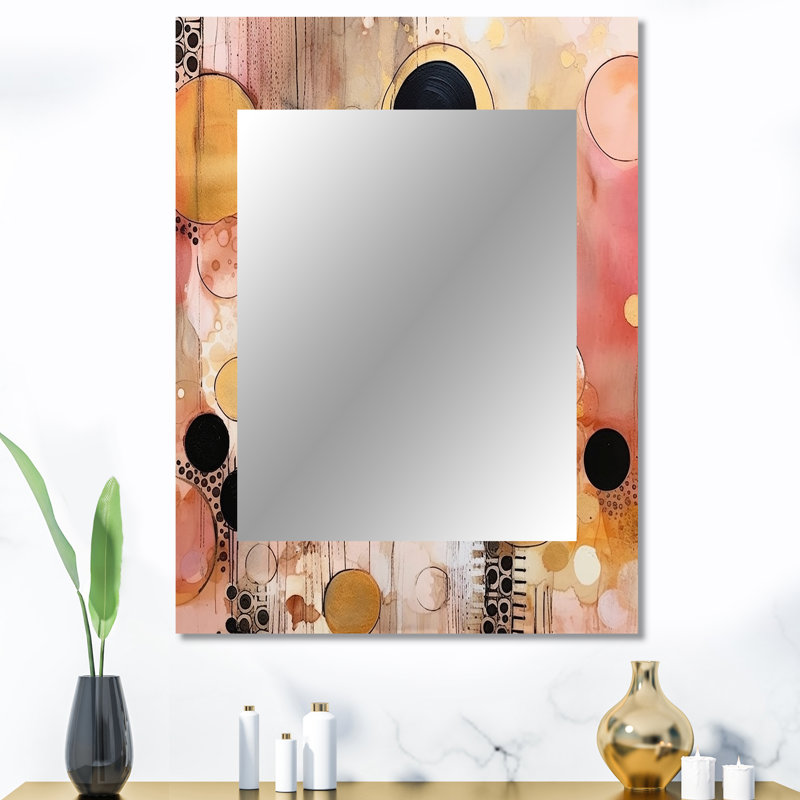 Afternoon Dreams Boho Chic Vintage Pink Gold III - Geometric Mirror, Modern Decorative Wall Mirror, Printed Metal Art