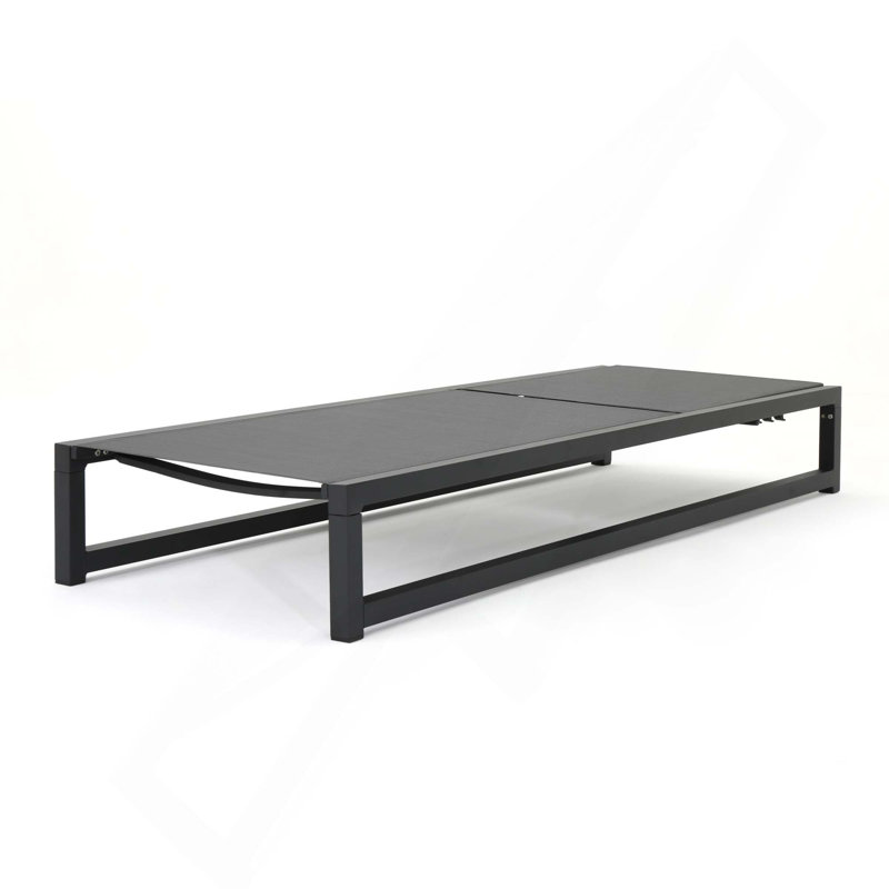 Chaise longue d'extérieur en aluminium durable 1pc avec dossier réglable à 5 niveaux et filet Textilene, 1, Noir/gris