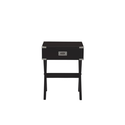 Table d'appoint noire avec tiroir - Table d'appoint carrée moderne avec base en forme de X, finition en bois synthétique pour le salon