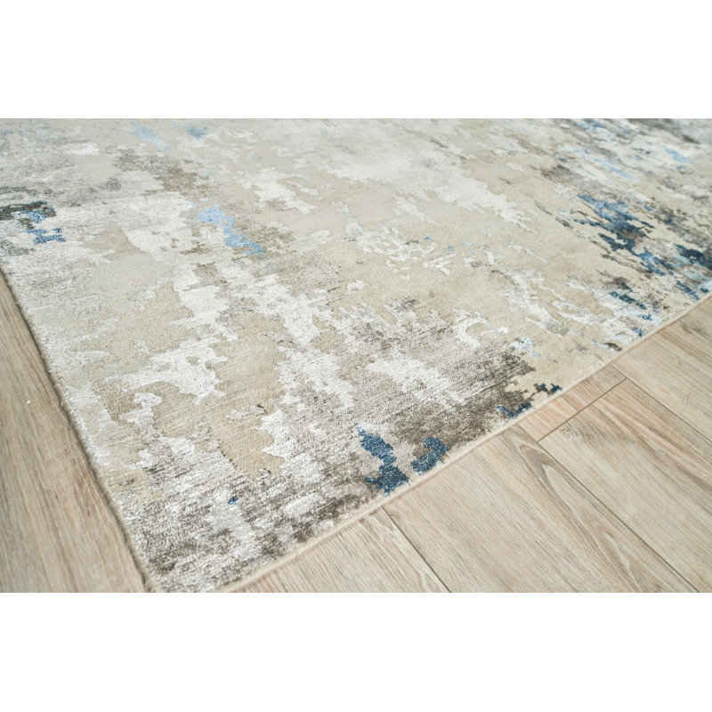 Hand Knotted Abstract Area Rug in Silver/Blue/Ivory, Rectangle 8'9" x 11'6"