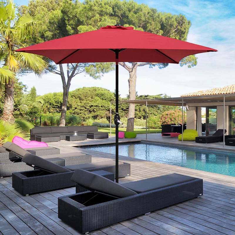 Parasol carré en polyester 78 po Marla, Rouge, Bouton-poussoir