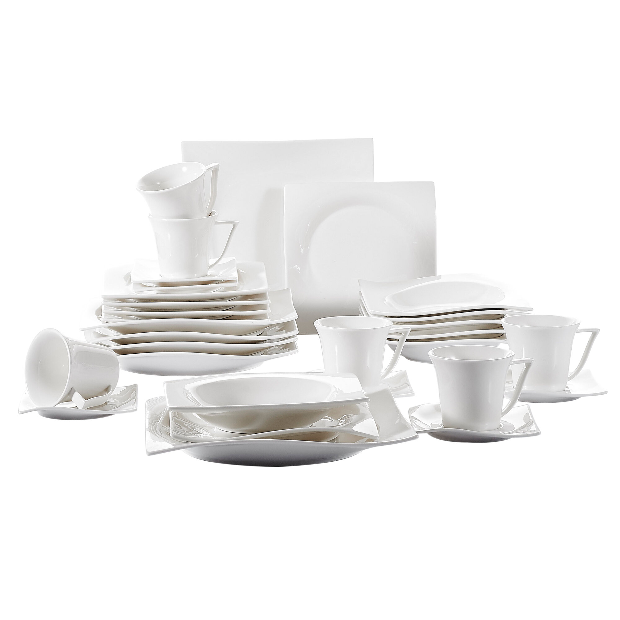 MALACASA Flora 30-Piece Casual Ivory White Porcelain Dinnerware
