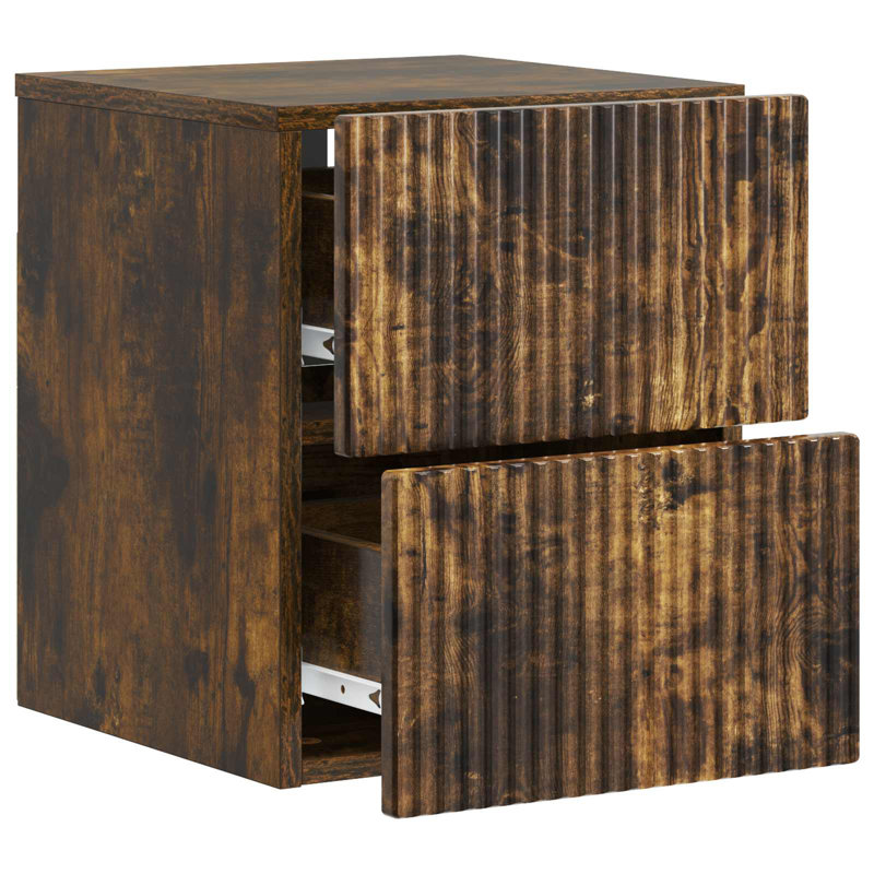 33cm W Manufactured Wood Bedside Table, Smoked Oak