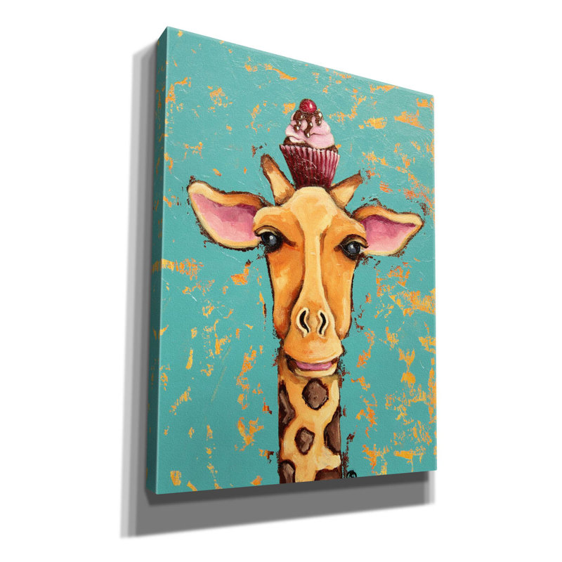 «Red Barrel Studio« Giraffe With Cherry On Top »par Lucia Stewart, art mural sur toile, H 16 po x l 12 po x P 0,75 po