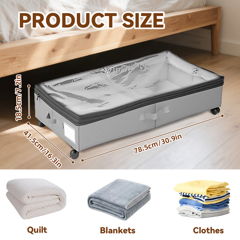 Underbed Storage Container With Wheels And Lid For Clothes, Shoes, Toys, Books