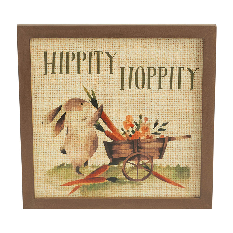 Panneau mural en bois aggloméré Bunny Hop Hippity Hoppity Bunny & Carrot Wagon 12 x 12 x 0,5