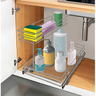 Extension 2 Pack L-Shape Heavy Duty Metal Slide Out Pull Out Drawers Under  Cabinet Storage Around Plumbing, For Under Kitchen Bathroom Sink Organizers  And Storage（White）