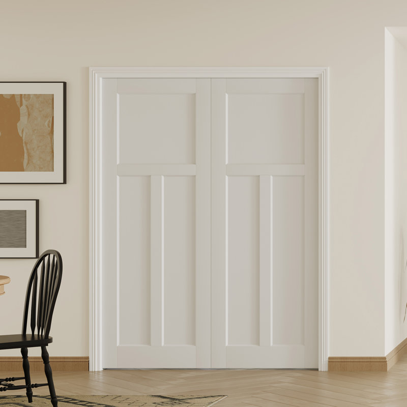 Ensemble de portes intérieures blanches style T Shaker blanc - Ensemble de portes en bois massif et en panneau de fibres à densité moyenne avec cadre universel réglable (porte et cadre livrés séparément)