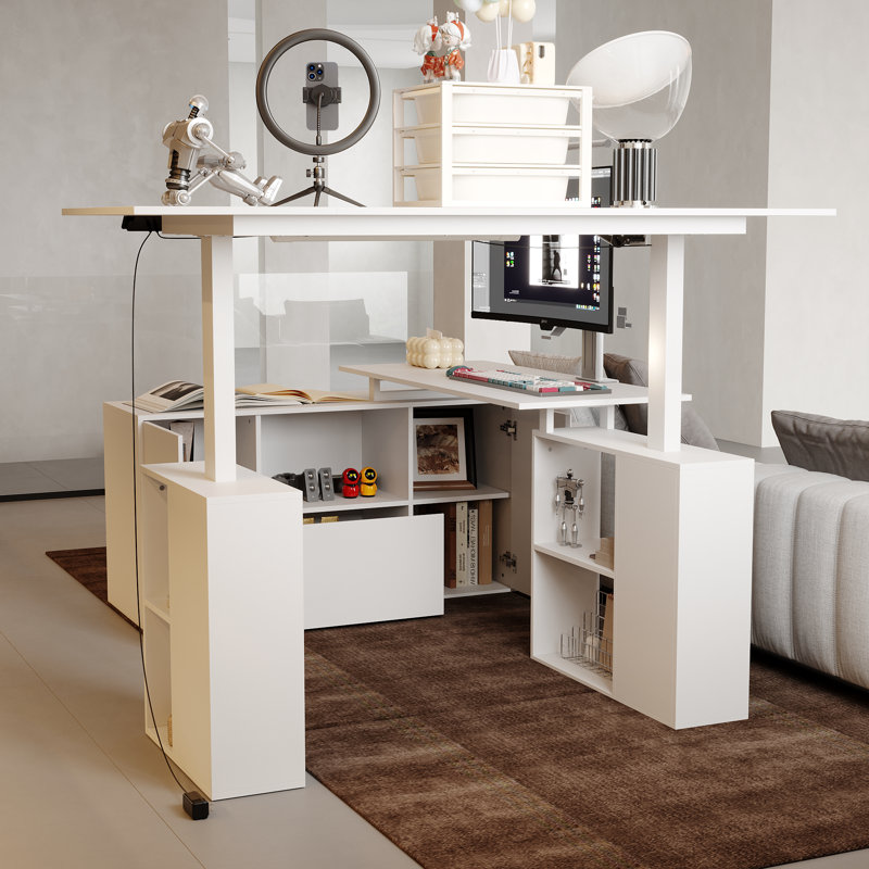 Ergonomic Electric Height-Adjustable U-Shaped Desk With Built-In Storage And Shelving