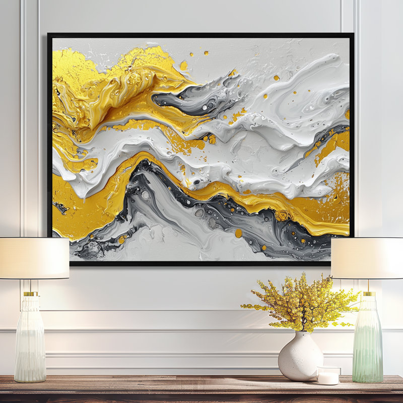 Amezcua - Abstract Large Wall Art, Noir, noir, noir, noir, Cadre flottant, H 24 po x l 32 po