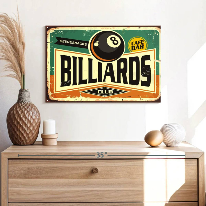 «Billiards Club», reproduction sur toile, H 16 po x l 24 po x P 1,25 po