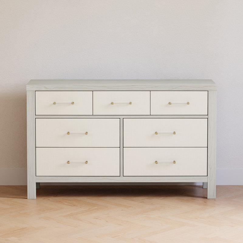 Eloise 7-Drawer Assembled Dresser, White Driftwood/Performance Pearl Eco-Weave