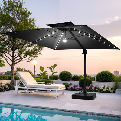 128'' X 104'' Rectangular Outdoor Solar Led Cantilever Patio Umbrella, Weights Base Included