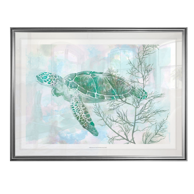 «Sea Turtle II», reproduction de peinture à l'aquarelle, H 22 po x l 30 po x P 1,5 po, Cadre argenté