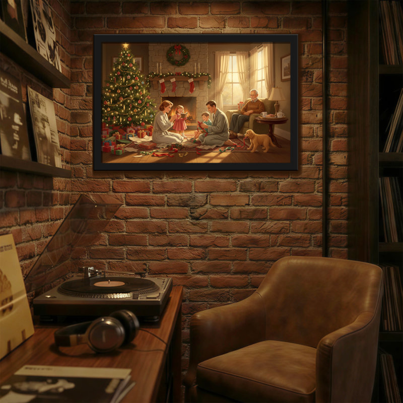 Noël en famille au coin du feu, H 12 po x l 18 po