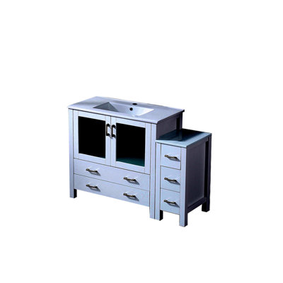 Meuble-lavabo simple 48 po X P 18,25 po D, avec armoire latérale et plateau en céramique blanche