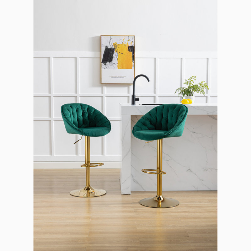 Swivel Upholstered Adjustable Height Counter Stool, Green