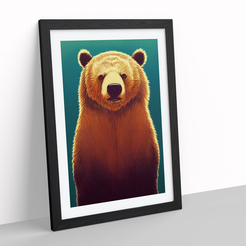 Young Bear - Single Picture Frame Painting, Black, 64cm H x 46cm W x 2cm D