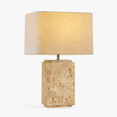 Wesley Burl Wood Decorative Table Lamp with Rectangular Design Base Dimmable for Bedside or Office Desk Lamp