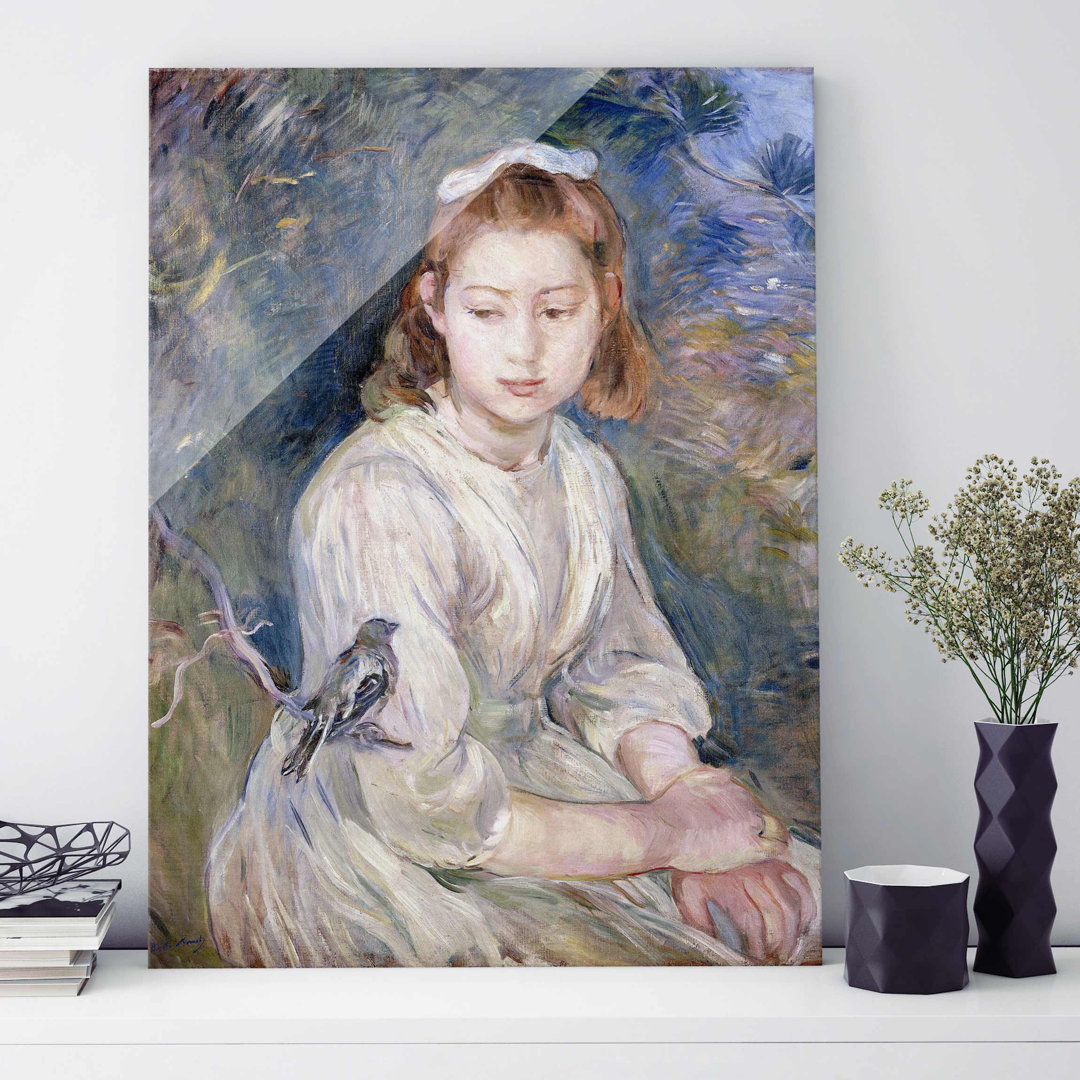 Glasbild Junges Mädchen mit einem Vogel von Berthe Morisot