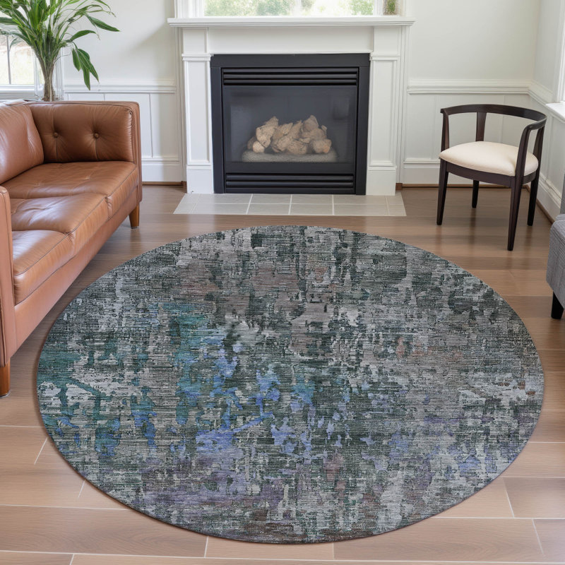 Premium Machine Washable Kelton AMF1237 Modern Rug, Round 8'