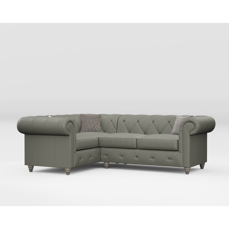 Melrose 3 Seater Leather Corner Sofa , Left Hand Facing, Washed Oak, Stone Grey