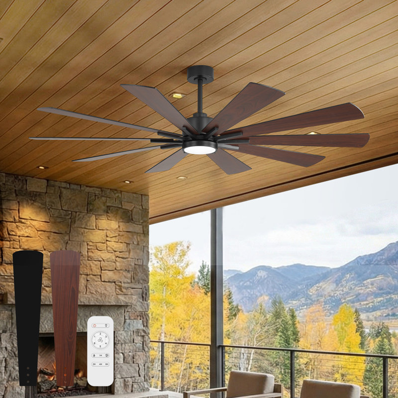 62"/72" 10 - Blade Farmhouse  Ceiling Fan With Light And Remote,3CCT Reversible DC Motor, 6-Speed, 62" Wide