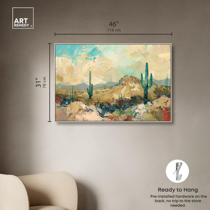 «Desert Breeze», art floral classique par Art Remedy, H 31 po x l 46 po x P 2 po, Encadrement argenté
