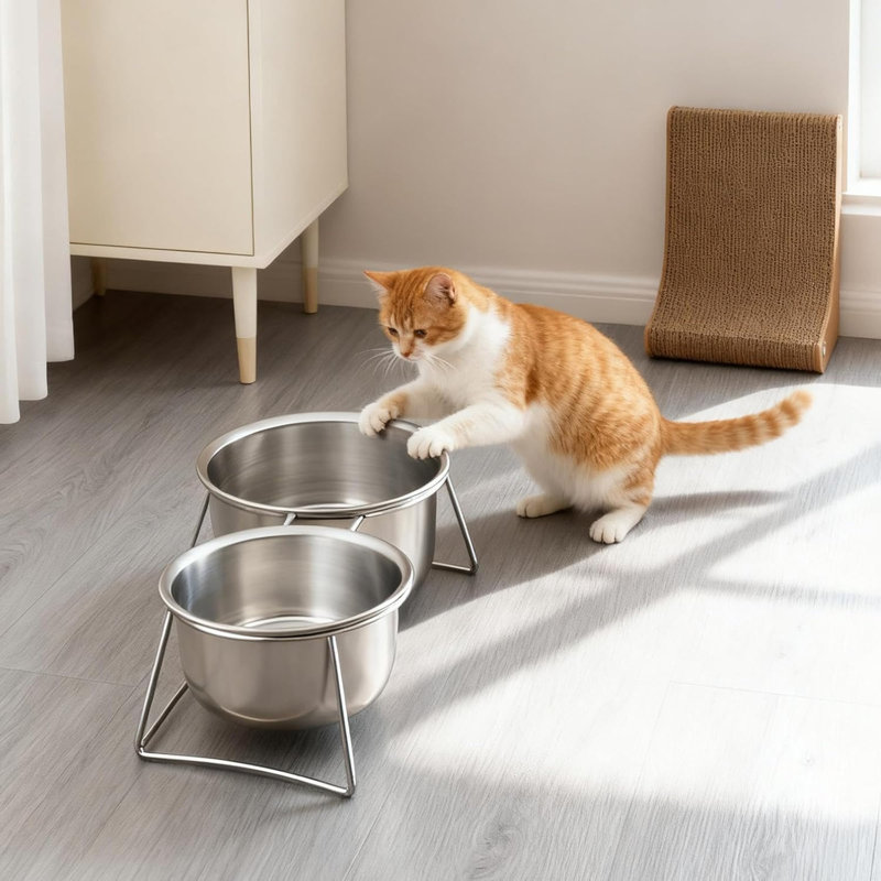 Bols pour animaux de compagnie à double couche inclinable avec support antidérapant à base stable pour chiots, chats, chats, 1100 ml