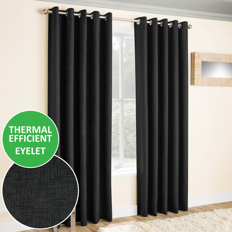 Biller Eyelet Thermal Light Reducing Curtain, 117cm Width x 137cm Drop, Black
