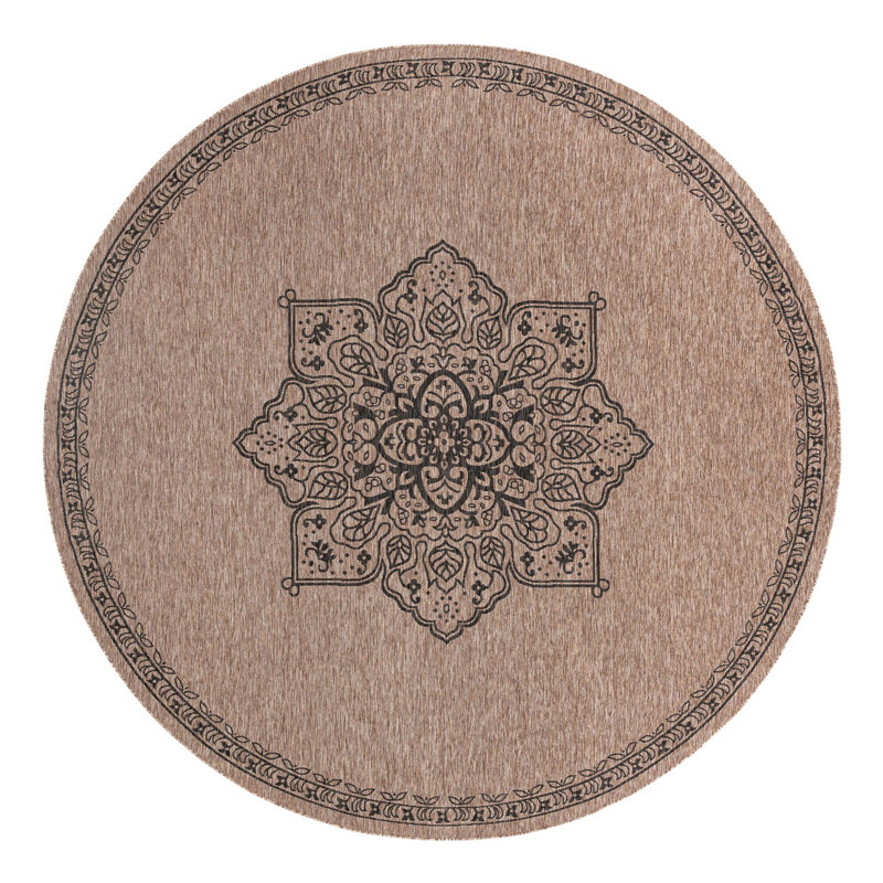 Cracraft Oriental Black/Beige Indoor/Outdoor Area Rug, Round 12'