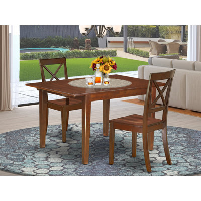 3 Piece Dining Table Set for Small Spaces Contains a Rectangle Dining Room Table with Butterfly Leaf and 2 Wood Seat Chairs, Mahogany