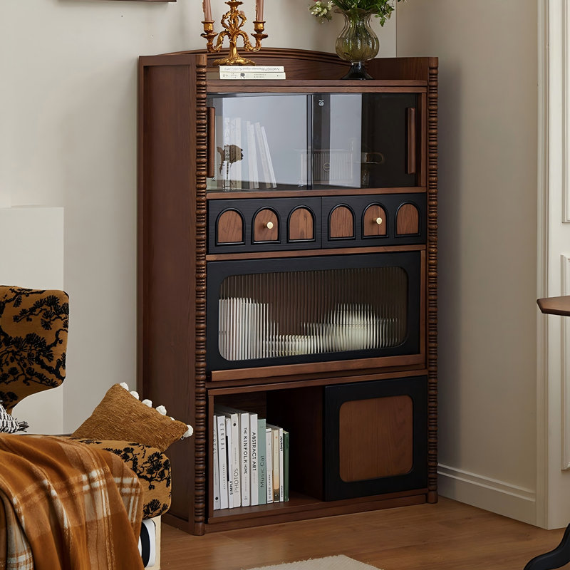 32.68" ash wood high-end Modern Minimalist Luxury display stand for antique items,Book Cabinet Storage Bookcase Storage Cabinets For Living Room, Bedroom, Home Office