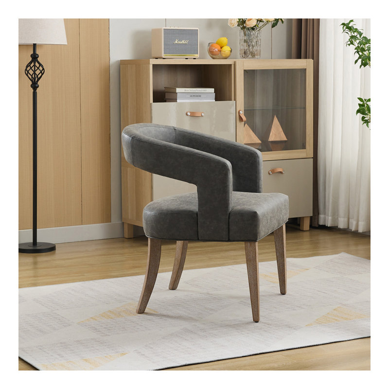 25.79" Wide Modern Barrel Open Back Upholstered Accent Chair with Wooden Legs Dining Chairs for Dining Room, Club, Kitchen and Living Room. PU